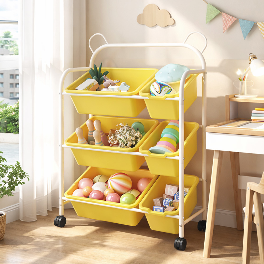 【AOTTO】小熊三層附輪置物玩具收納架(AS-063)