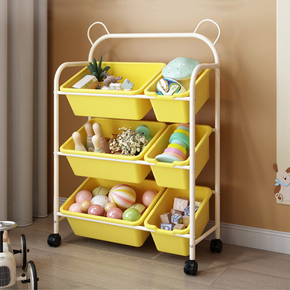 【AOTTO】小熊三層附輪置物玩具收納架(AS-063)