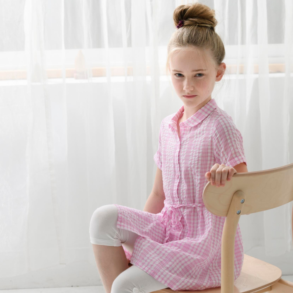 PIPPY 甜美芭比彈性棉襯衫式連身裙洋裝 粉