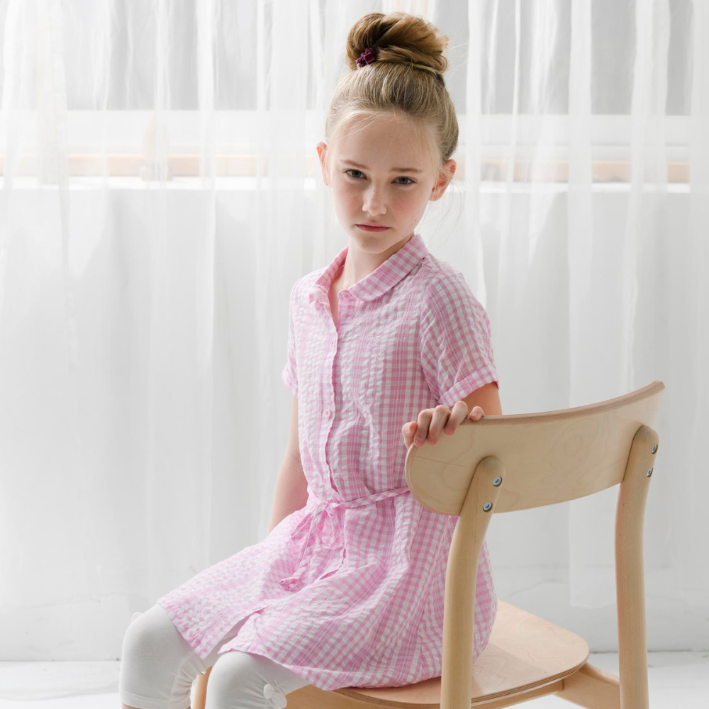 PIPPY 甜美芭比彈性棉襯衫式連身裙洋裝 粉