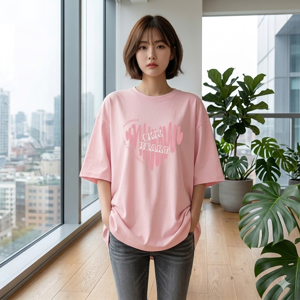 【ASister 小姊姊】70047#純棉上衣☆*手繪愛心*中長版短袖T恤(4色 S-3XL)