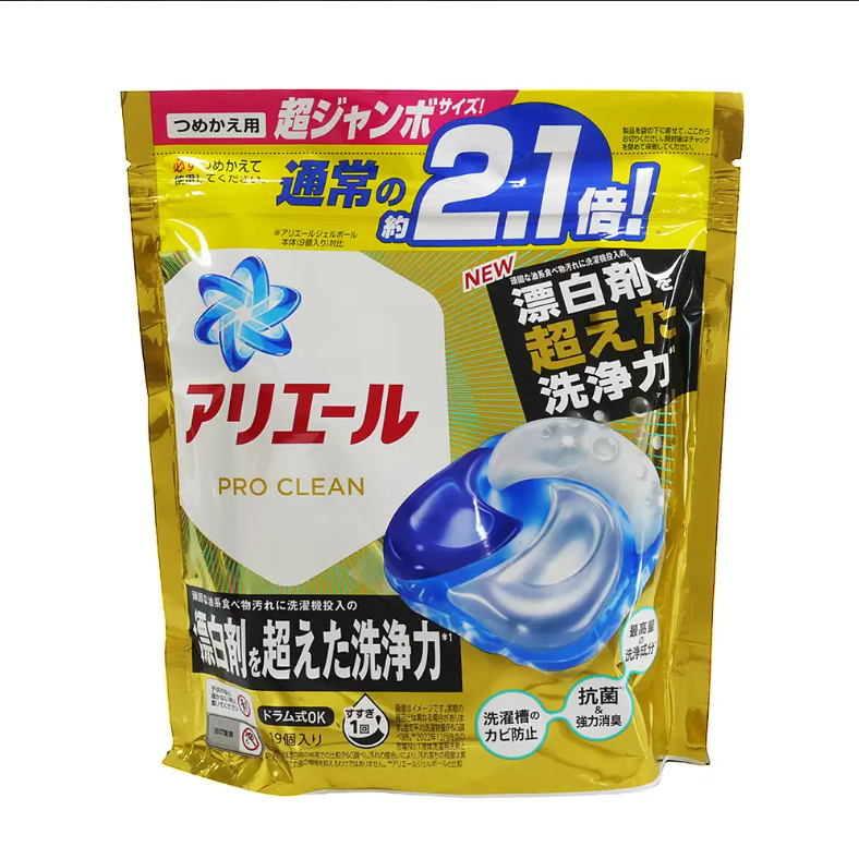 日本P&G ARIEL 2.1倍炭酸 4D 洗衣膠球補充包19入-淨白成份