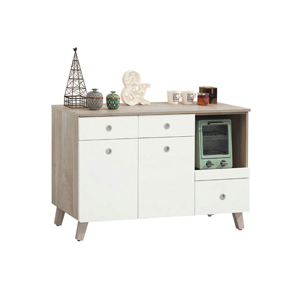 柏蒂家居-杰德4尺二門三抽拉盤式餐櫃/電器收納櫃/碗盤櫃/置物矮櫃