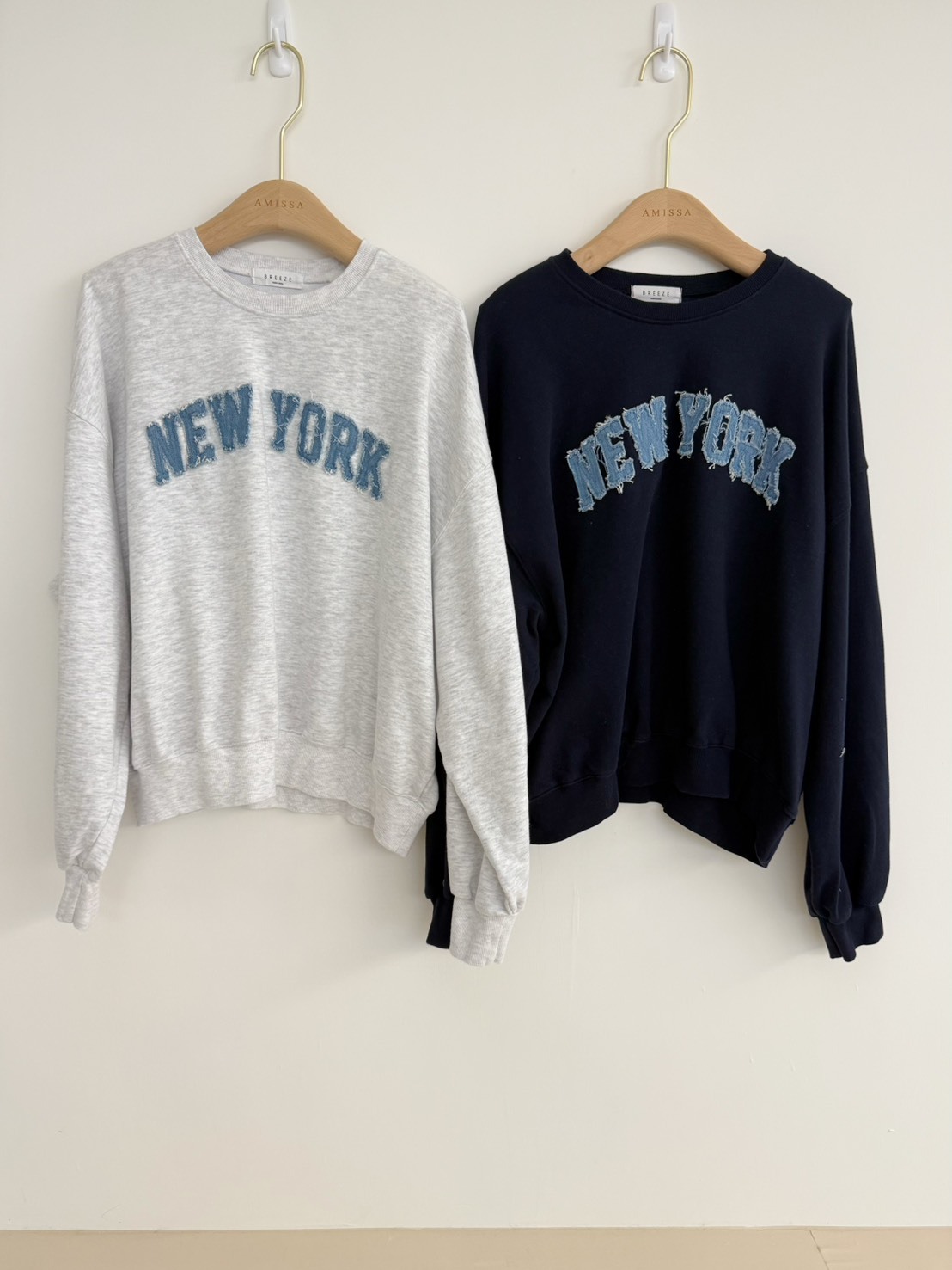 #AF62抽鬚拼布紐約衛衣(白灰/深藍)