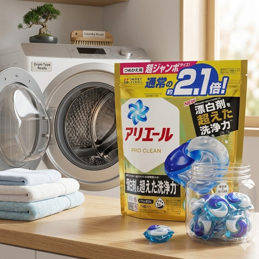 日本P&G ARIEL 2.1倍炭酸 4D 洗衣膠球補充包19入-淨白成份