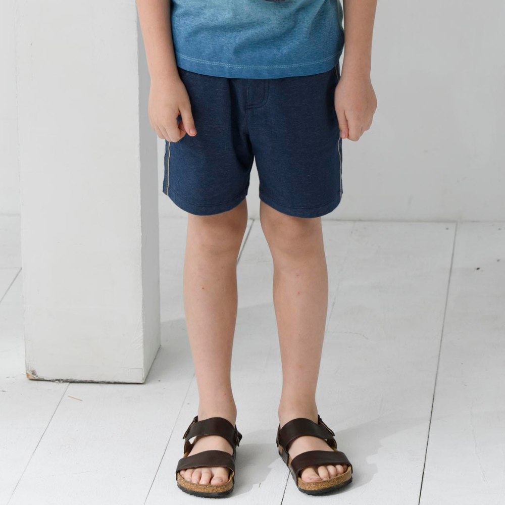 PIPPY 仿牛仔抗UV彈性棉4分短褲 藍