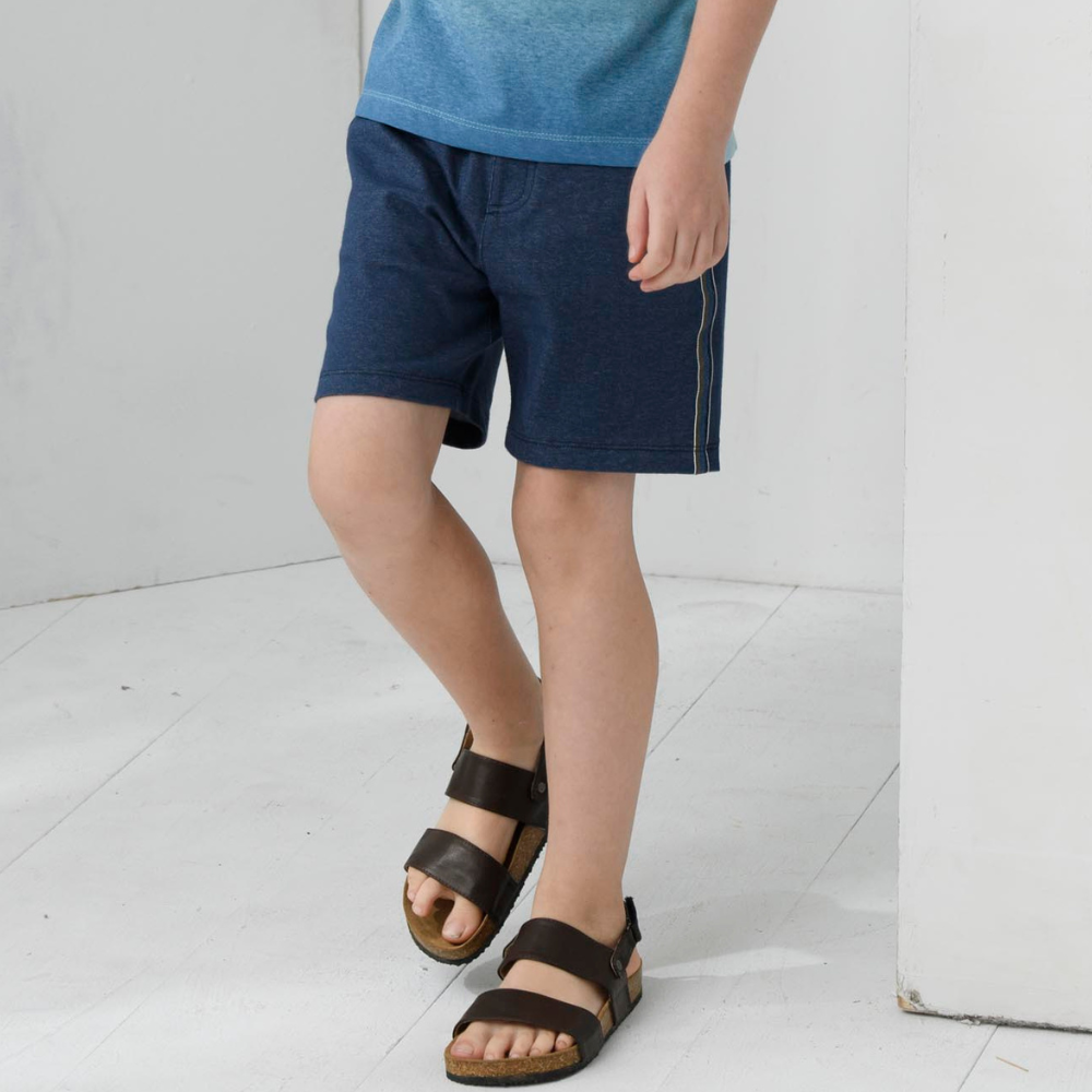 PIPPY 仿牛仔抗UV彈性棉4分短褲 藍