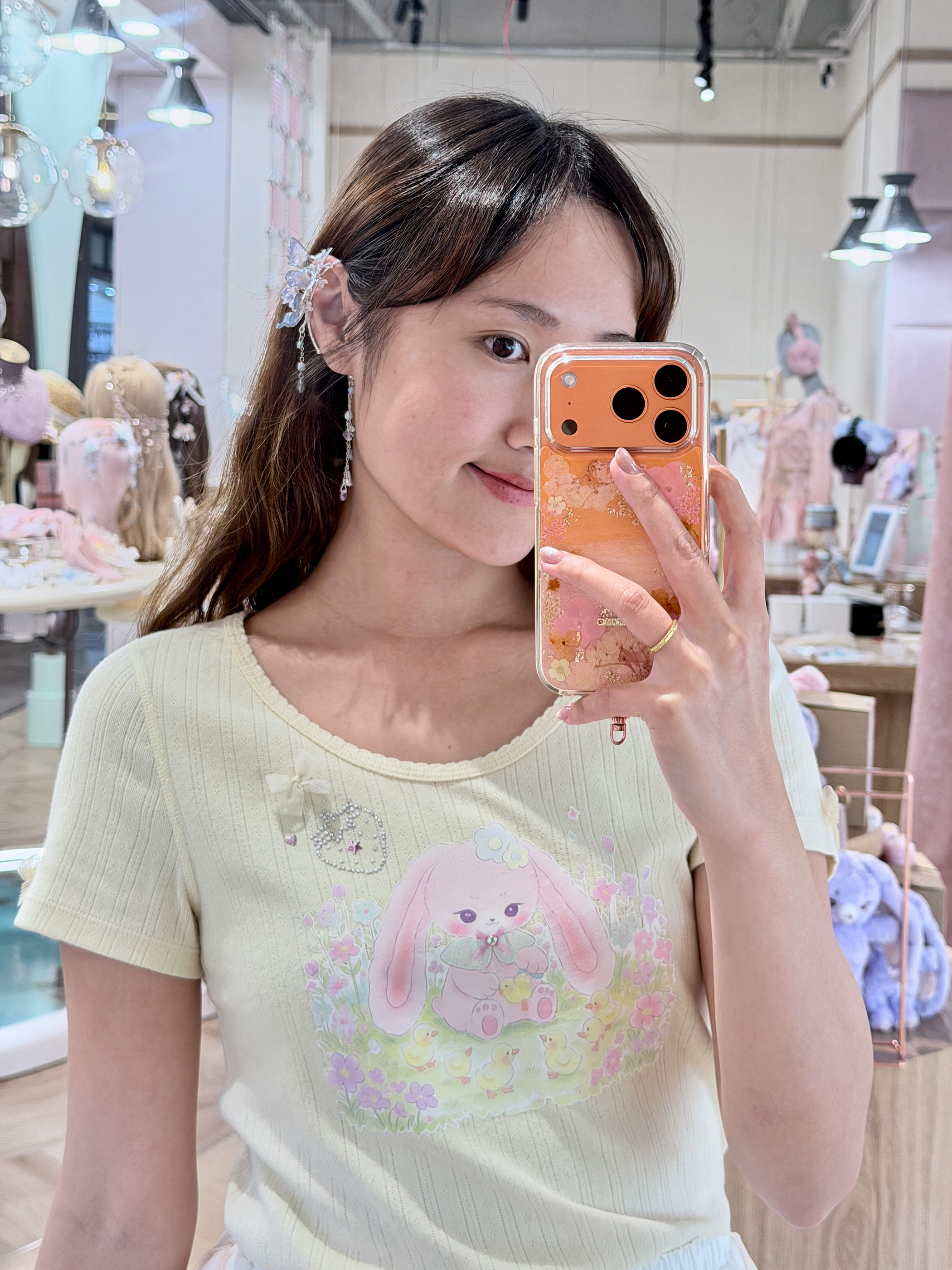 13546 KURA & SORA Sweet Print Bow Accent Crop Tee