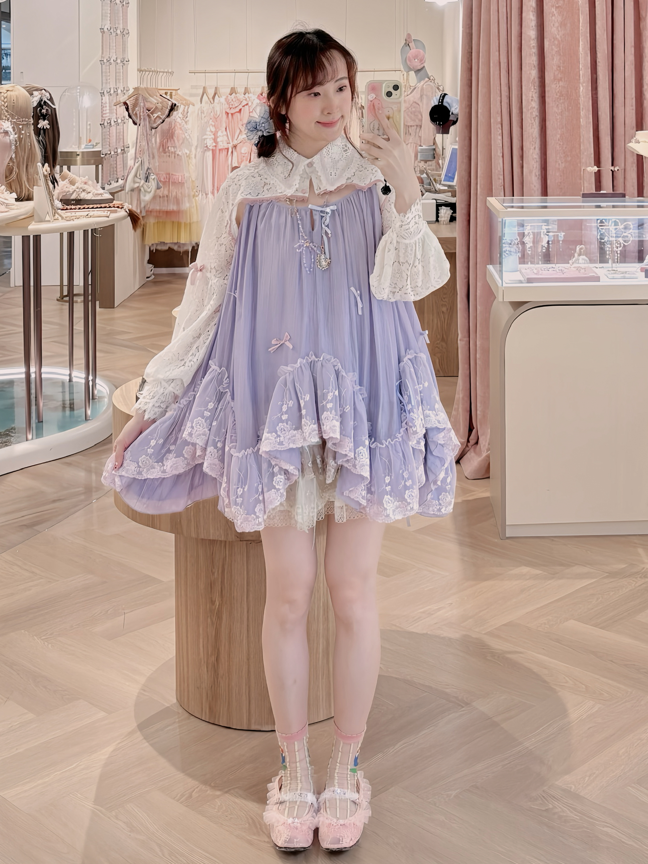 13542 2-Way Openwork Lace Layered Cover Dress & Shoulder Cover