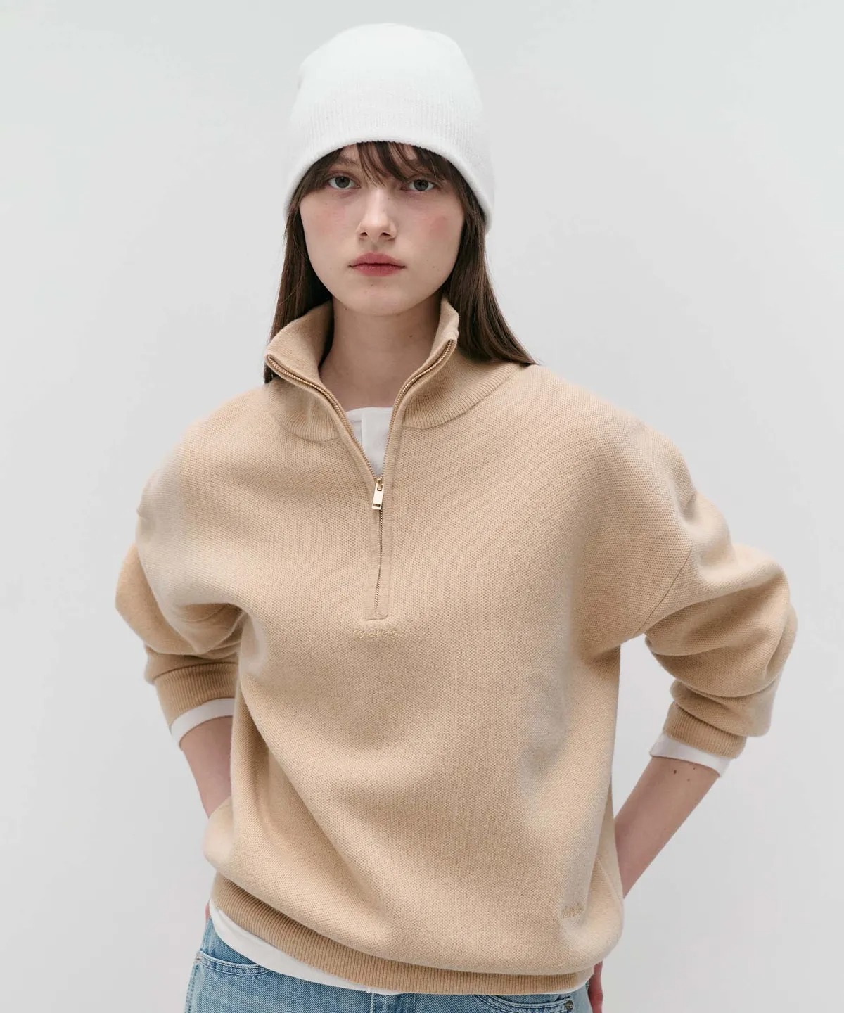 ROLAROLA HIGH NECK KNIT HALF ZIP-UP