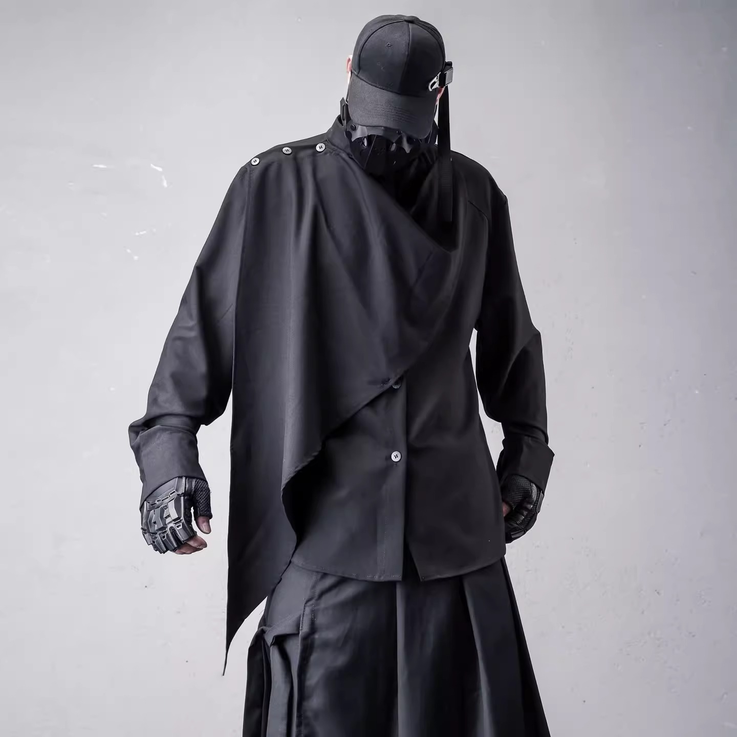 𝙏𝙀𝘾𝙃𝙒𝙀𝘼𝙍 新中式暗黑解構設計不規則襯衫