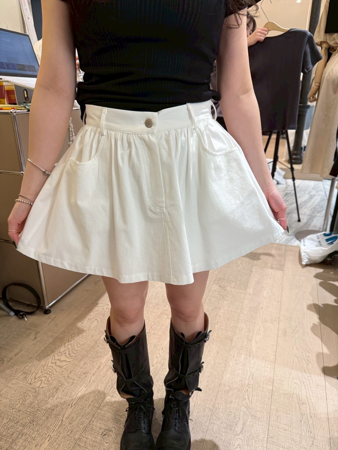 #AF85減齡傘擺褲裙(杏/白)