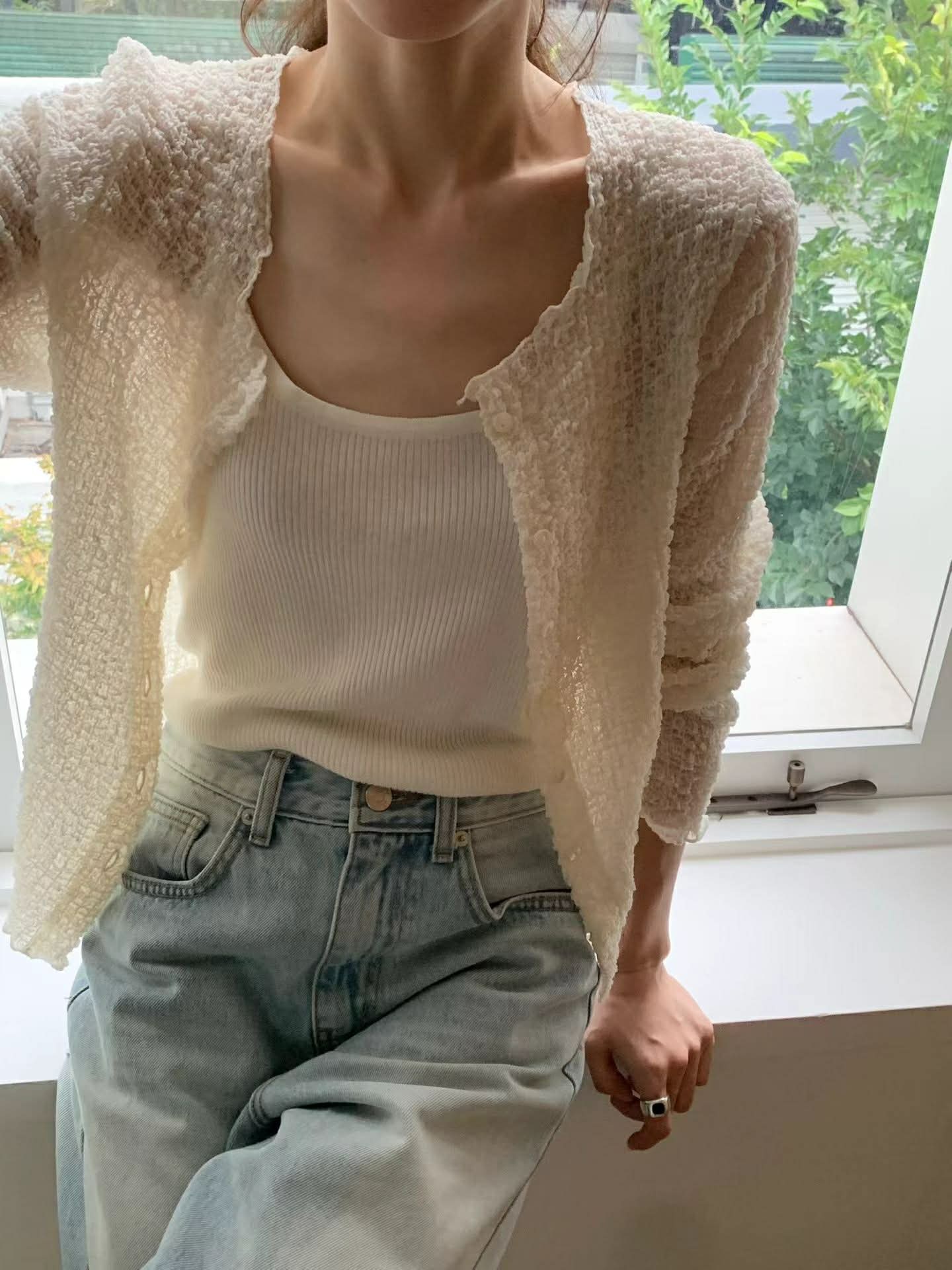 PA08 天絲立體紋理褶皺開襟衫