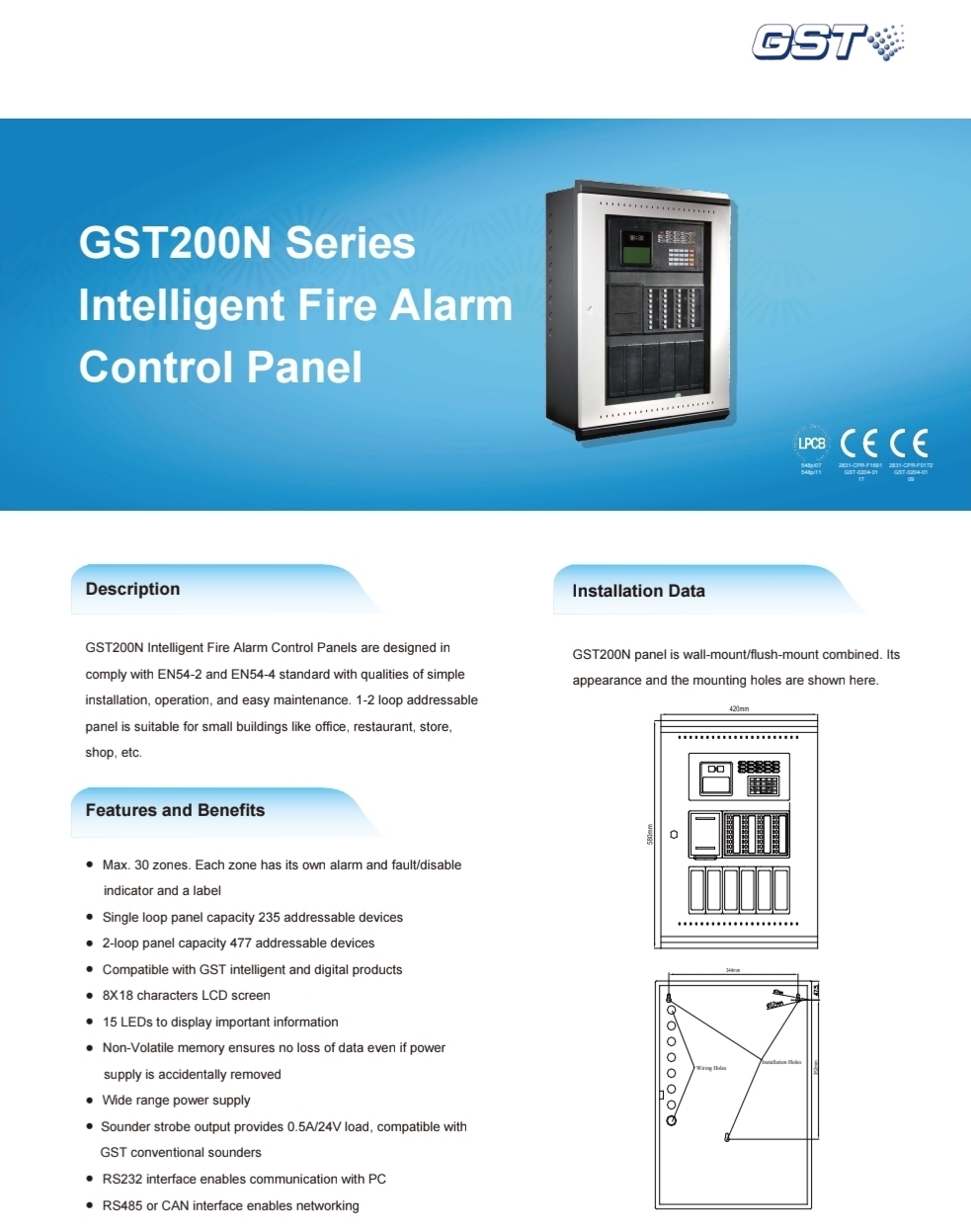 GST GST200N-HK 智能火警控制面板