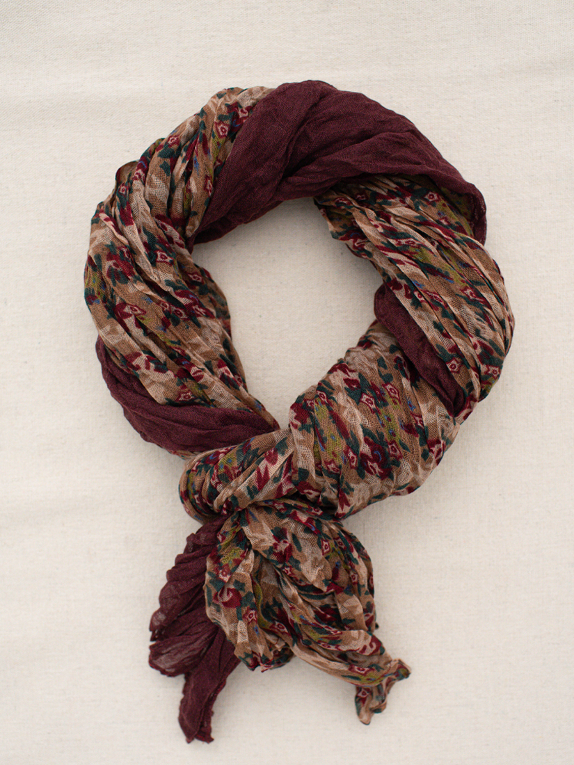 印花輕語雙色抓皺圍巾