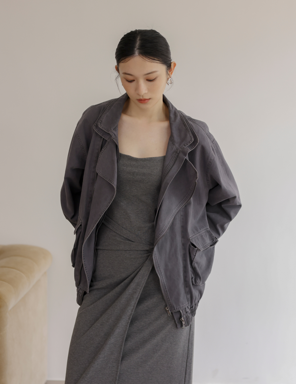 洗舊雙層翻領夾克外套