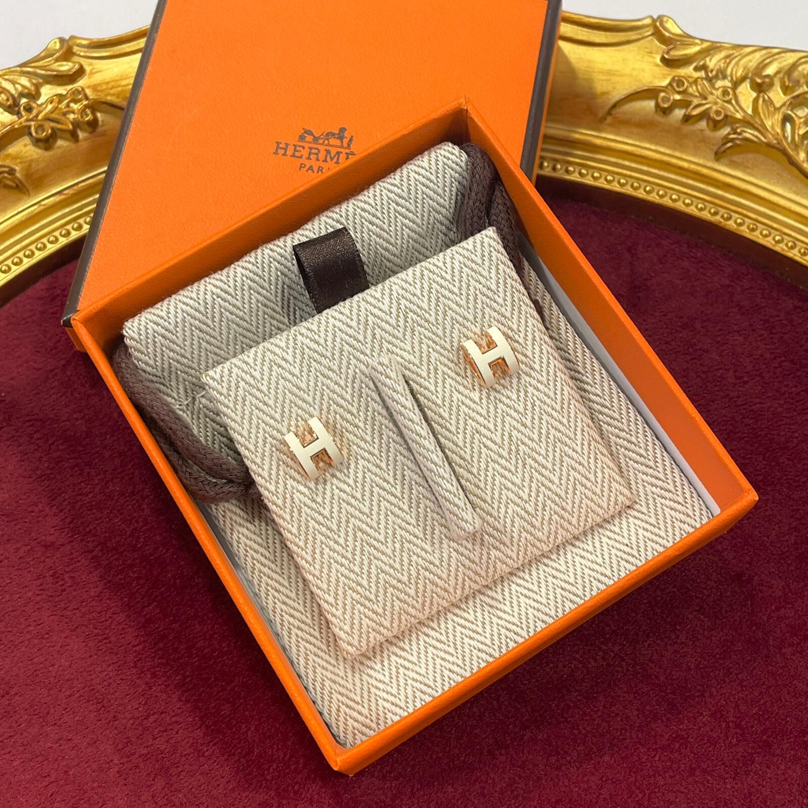 全新HERMES耳環 MINI POP H (白x玫瑰金) Hermes Mini POP H Earring #BRAND NEW #香榭站正品