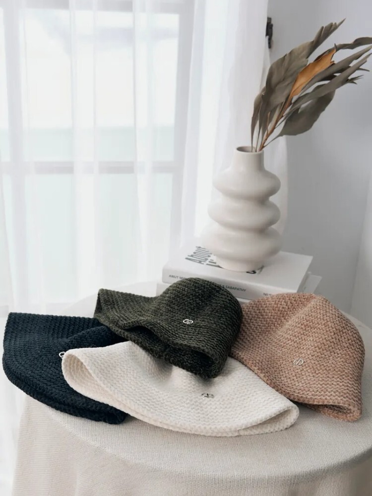 字母釦編織水桶帽2410