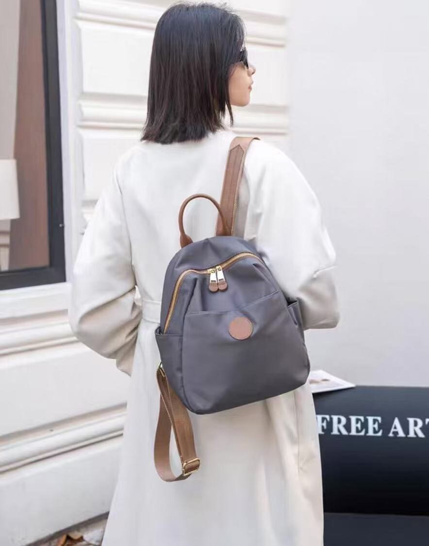 16508【日系尼龍拼皮後背包】