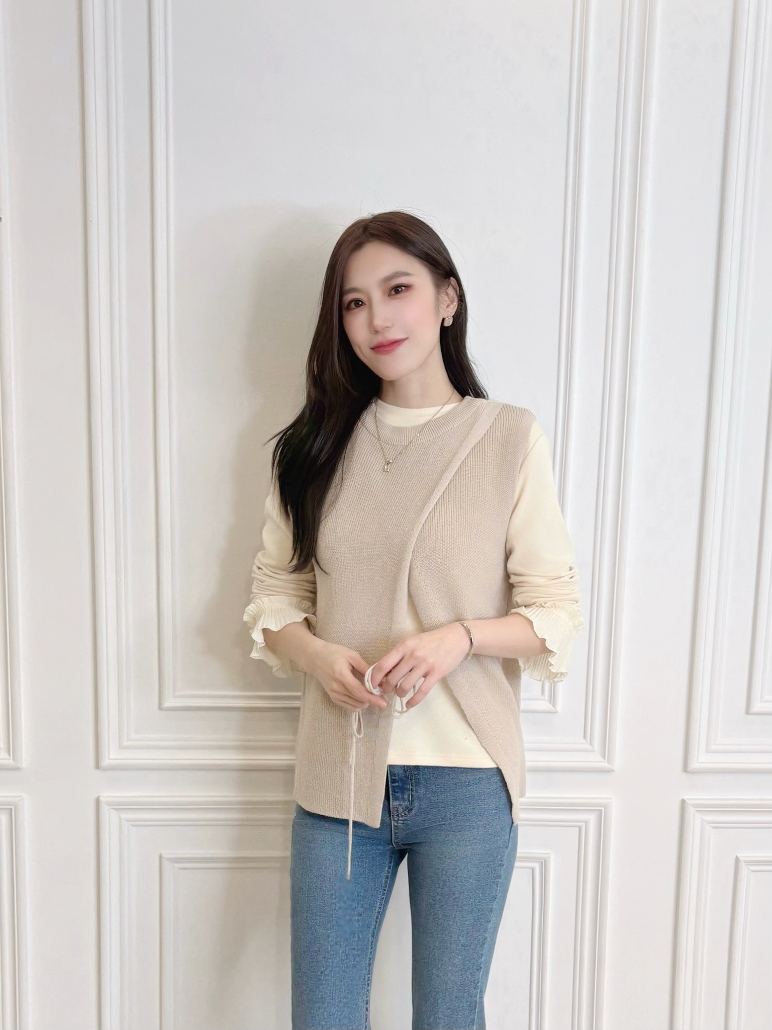 綁帶開衩針織背心