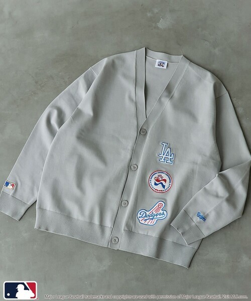 【預購】J0310604 MLB V 領針織開襟衫 LA灰色