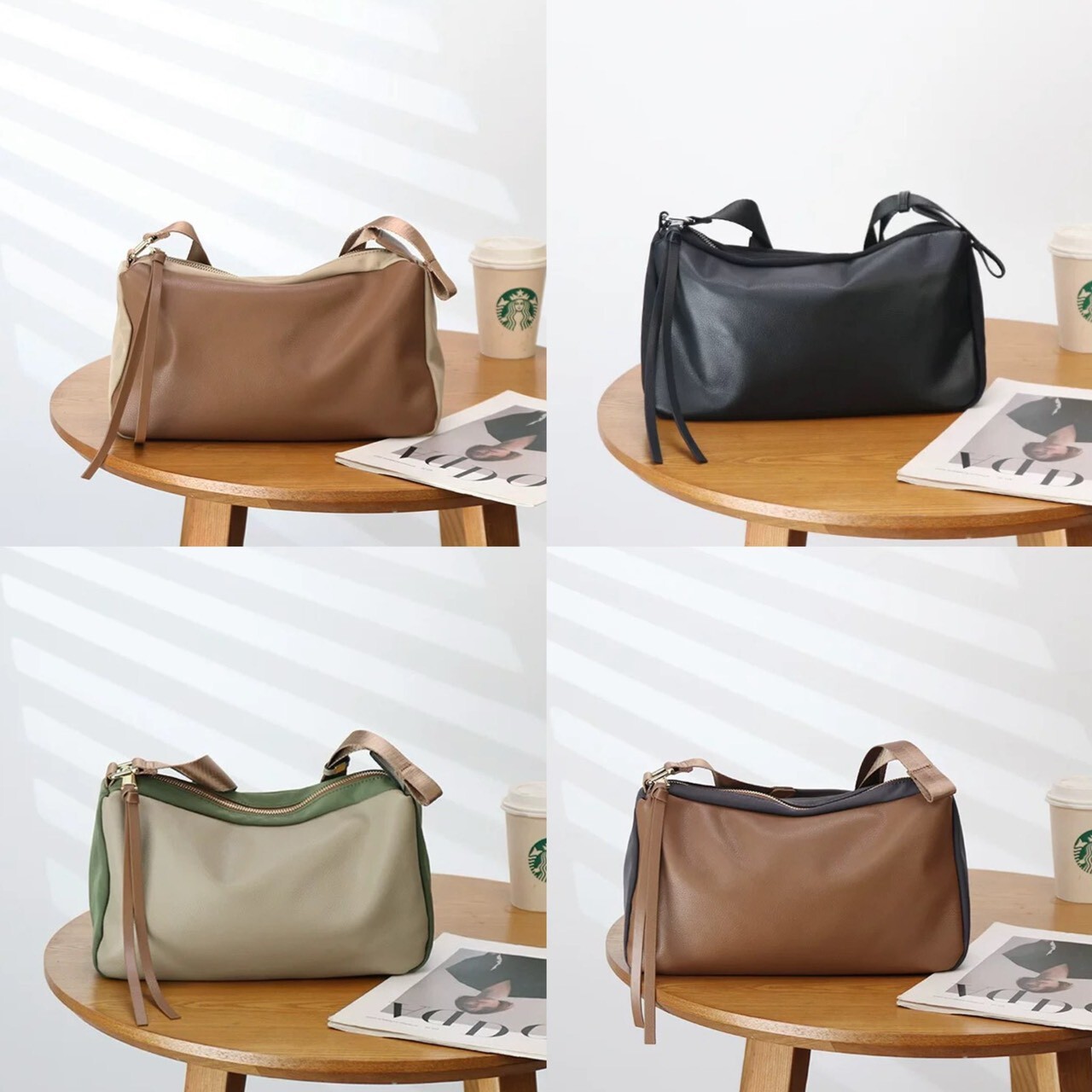 16517【牛津布撞色拼皮側背包】