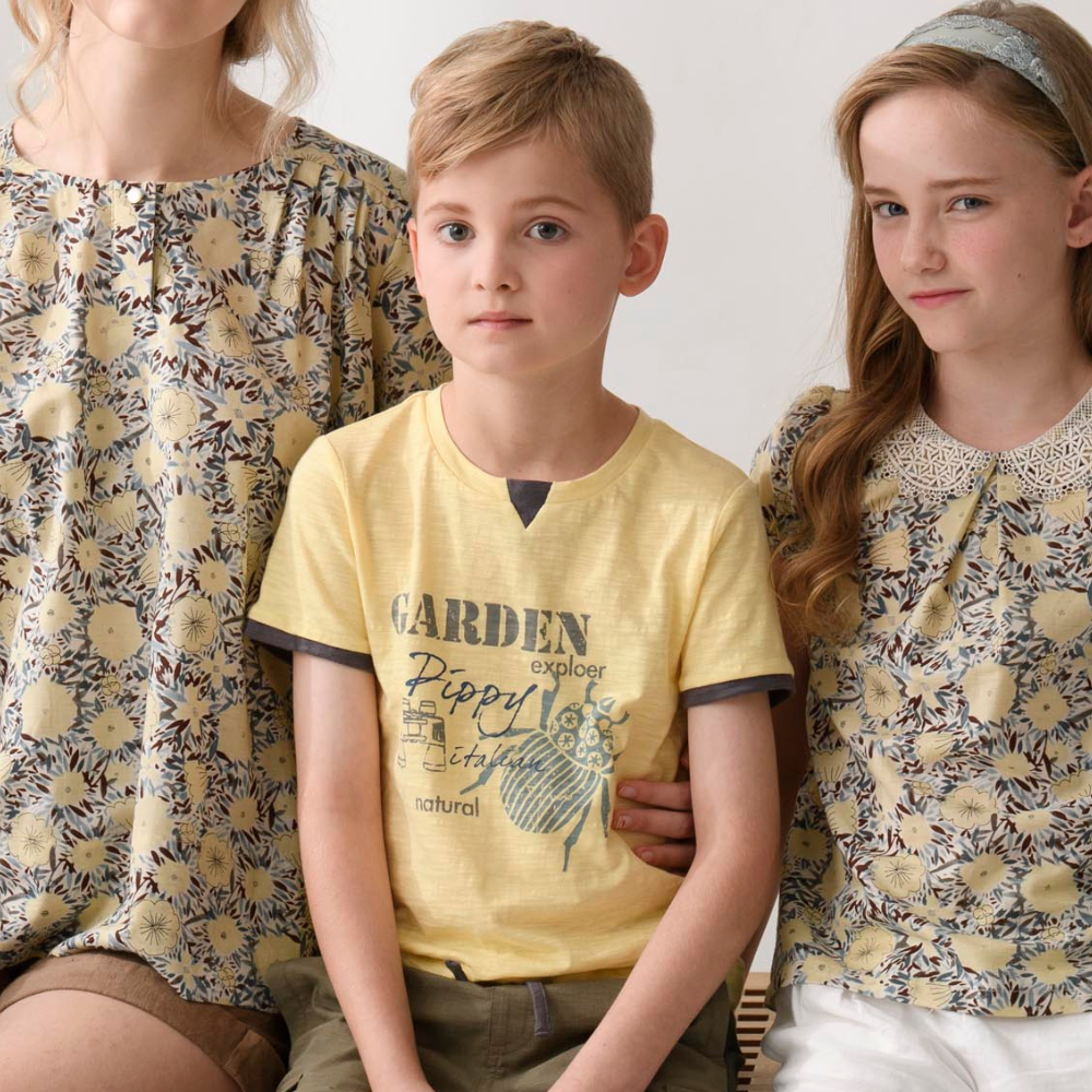 PIPPY 花園甲蟲印花彈性棉圓領短袖上衣 黃