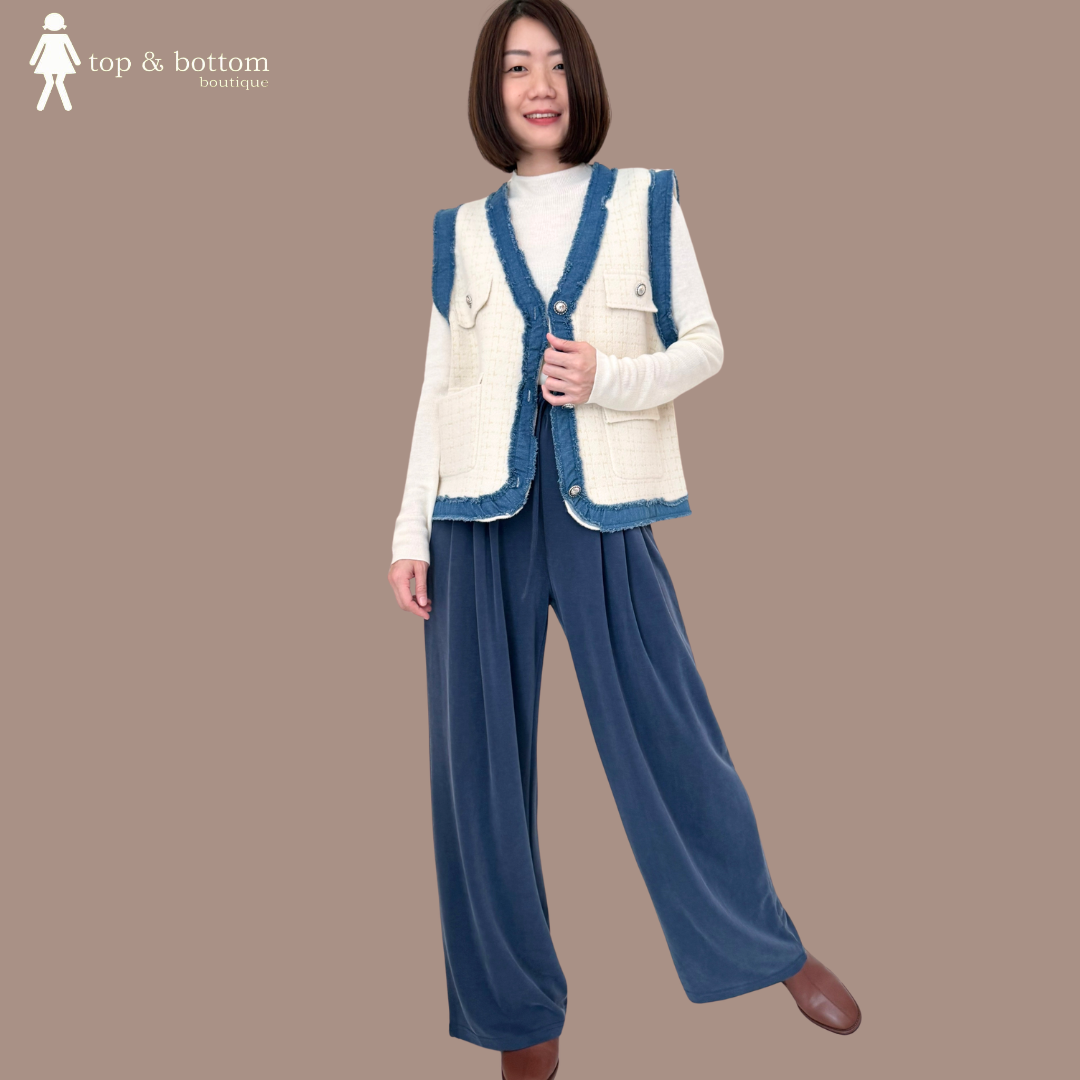 WOOL DENIM TRIM POCKET VEST