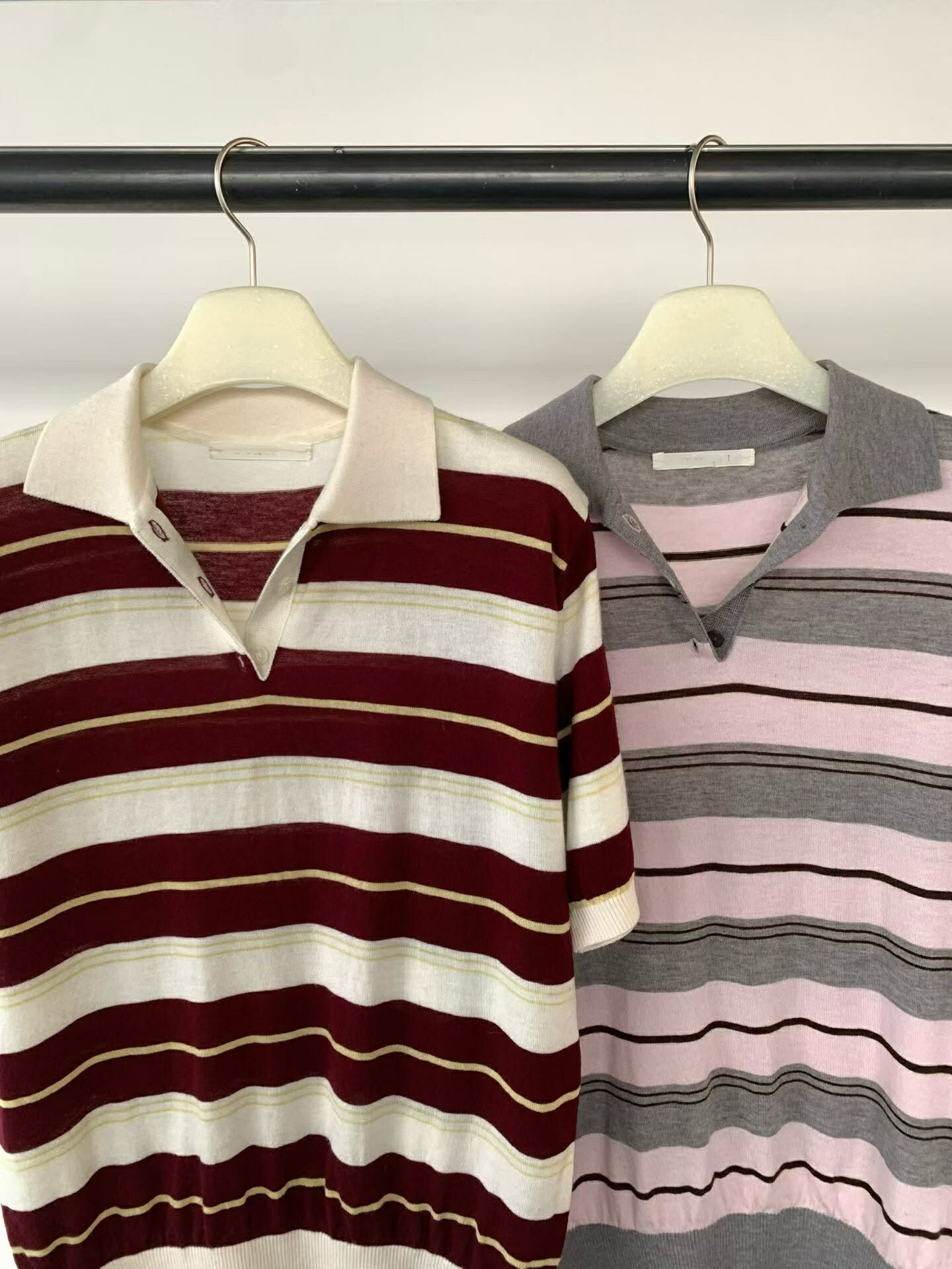 PA16 輕羊毛條紋針織 Polo 上衣