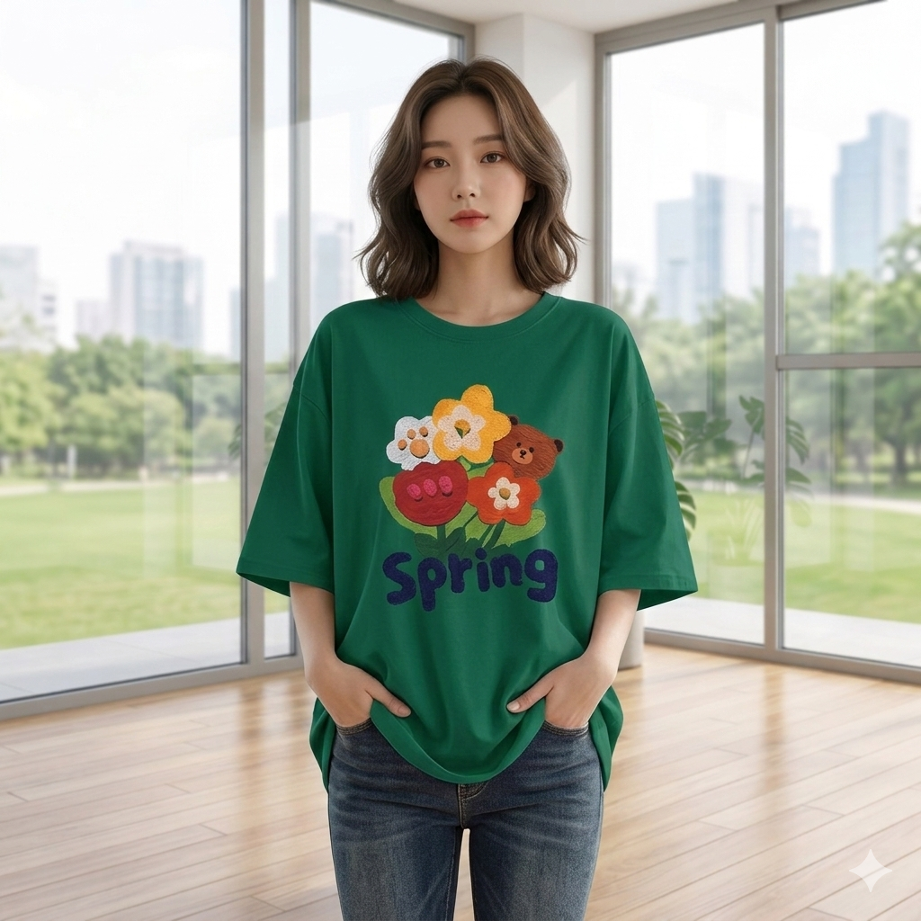 【ASister 小姊姊】AS0158#純棉上衣☆*小熊花*中長版短袖T恤(9色 S-3XL)