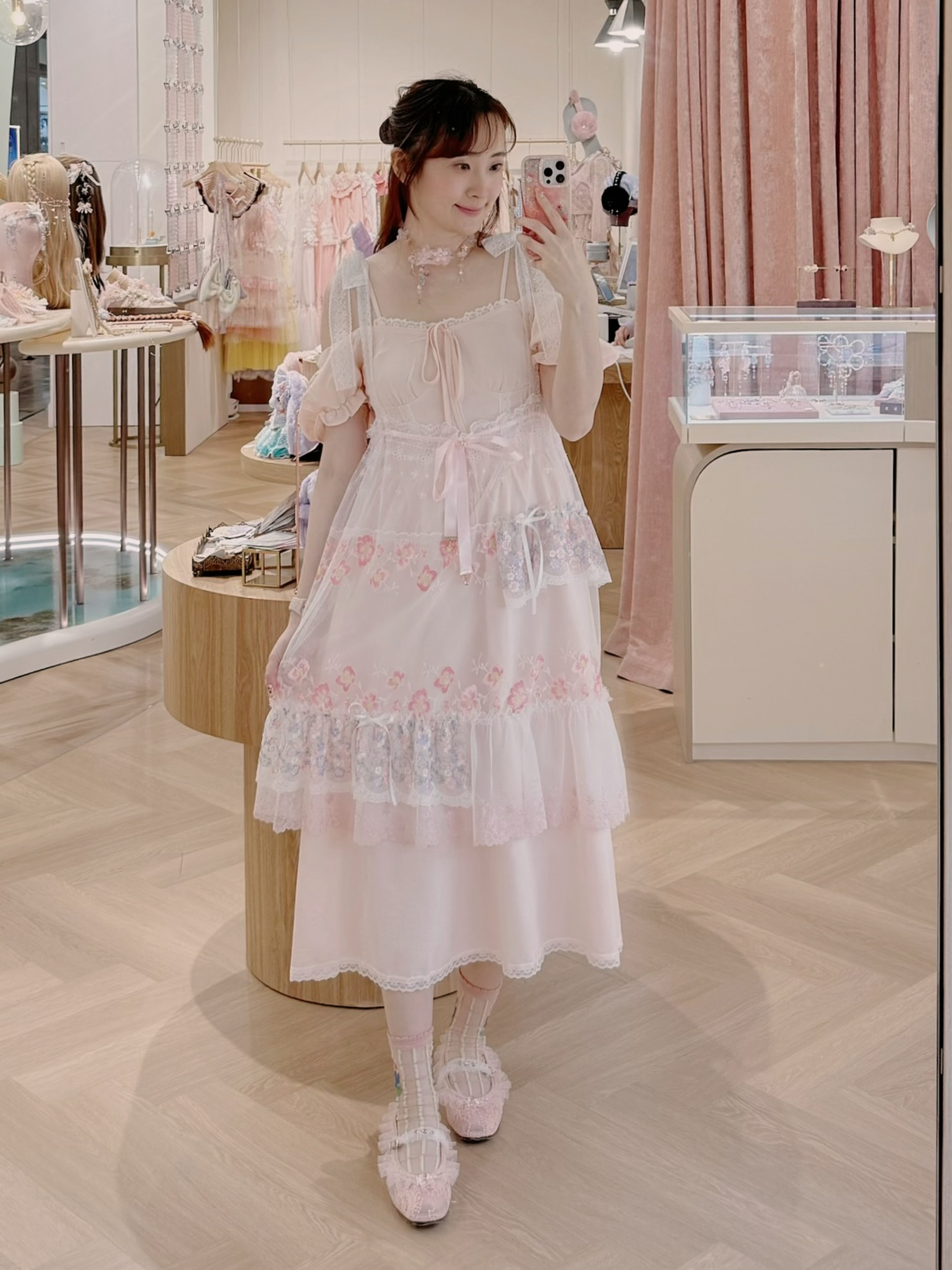 13532 2-Way Lace Ruffle Multi-Bow Romantic Camisole/Skirt