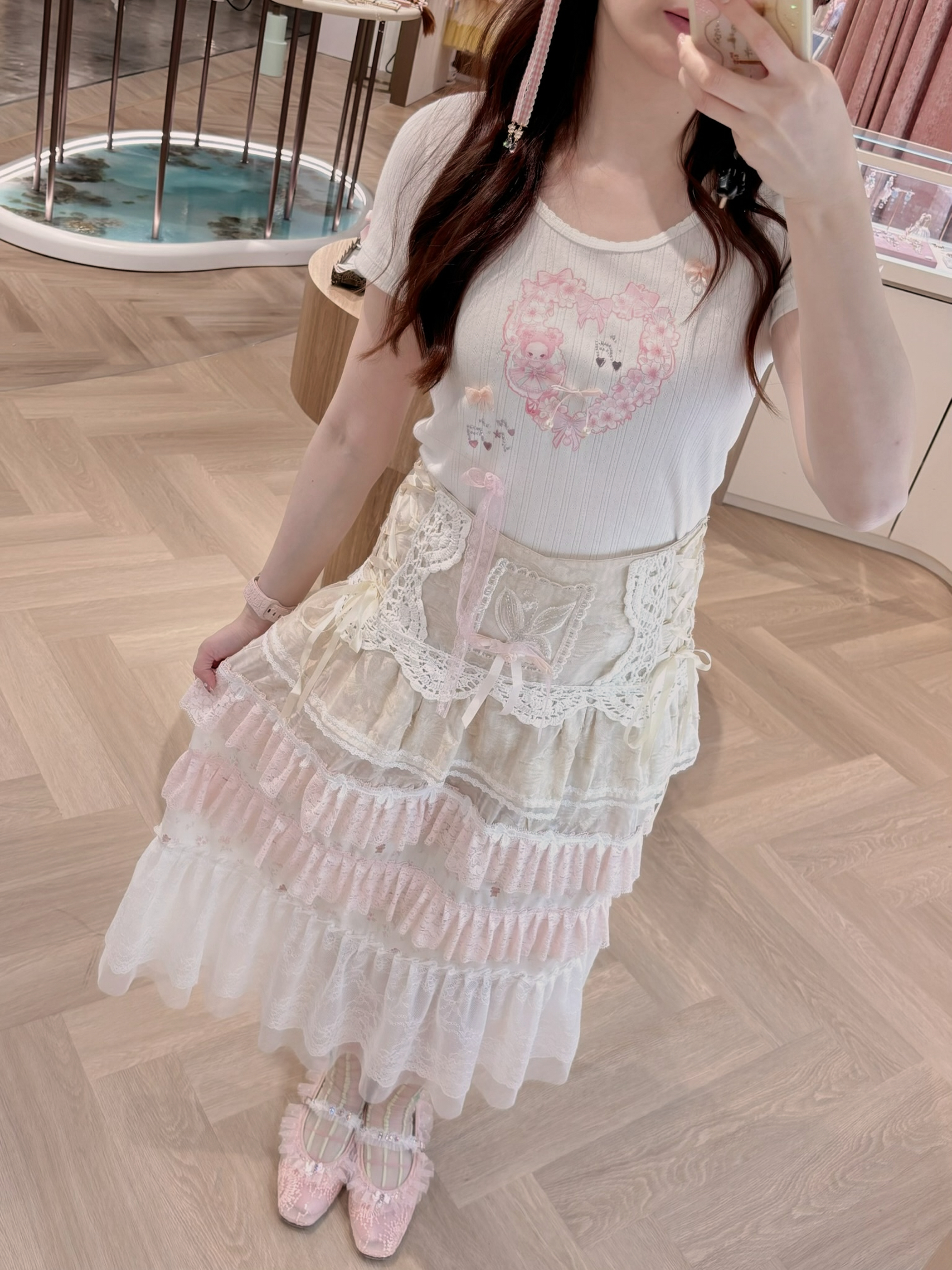 13496 Ribbon Tie Lace Dream Long Skirt