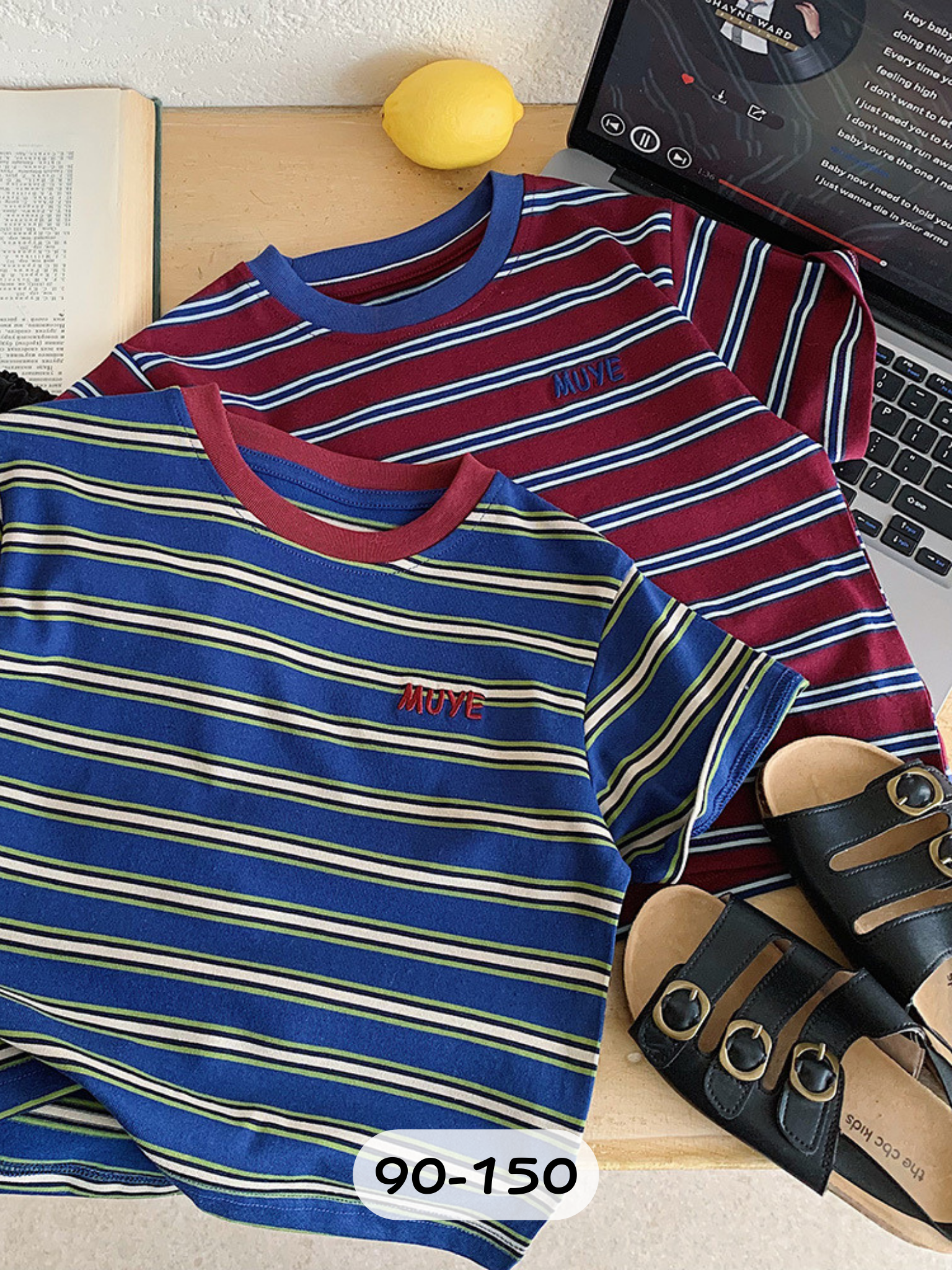 紫藍橫條 短袖上衣