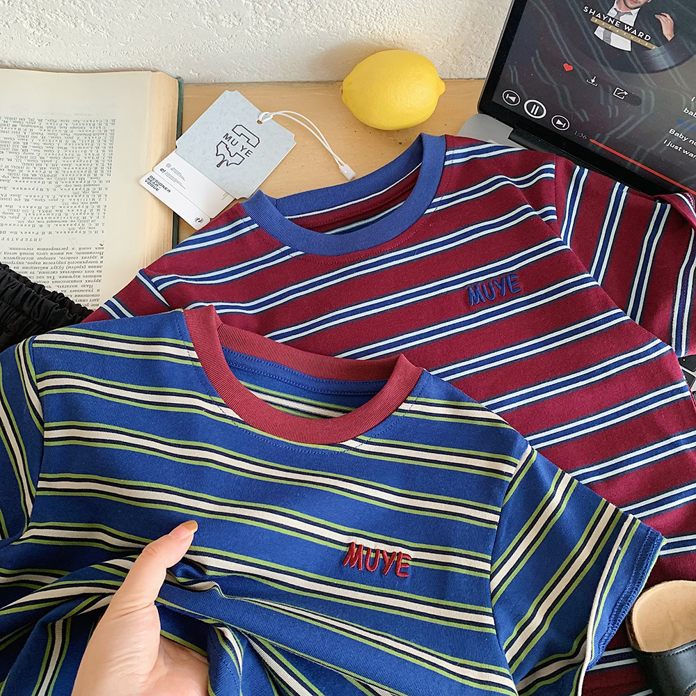 紫藍橫條 短袖上衣