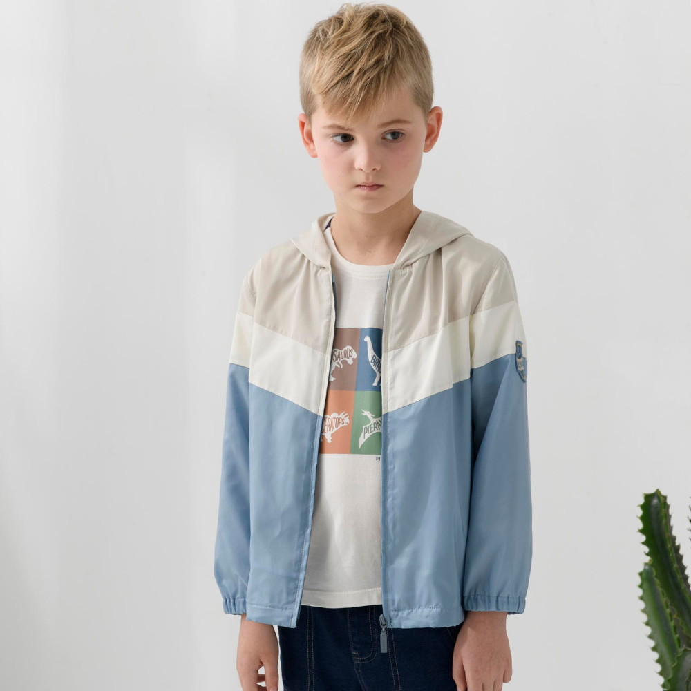 PIPPY 跳色V型拼接風衣連帽外套  水