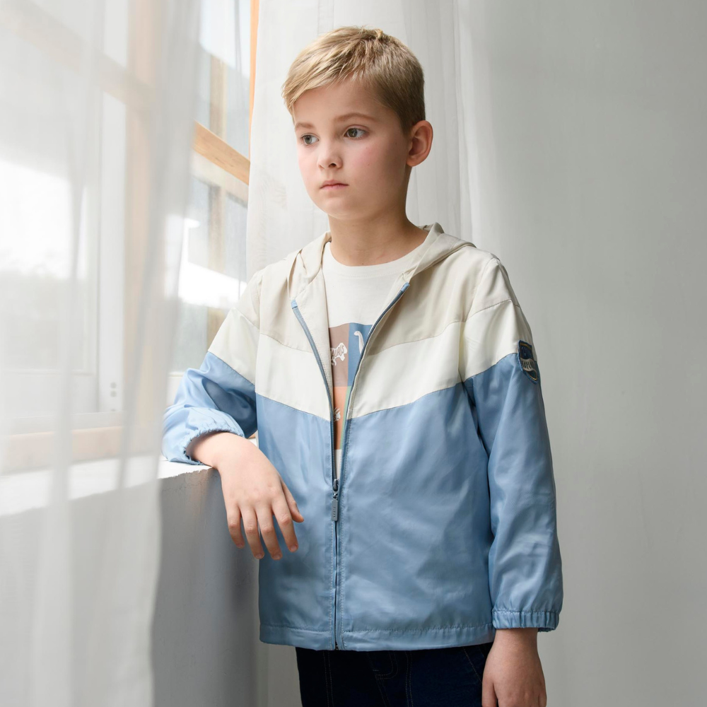 PIPPY 跳色V型拼接風衣連帽外套  水