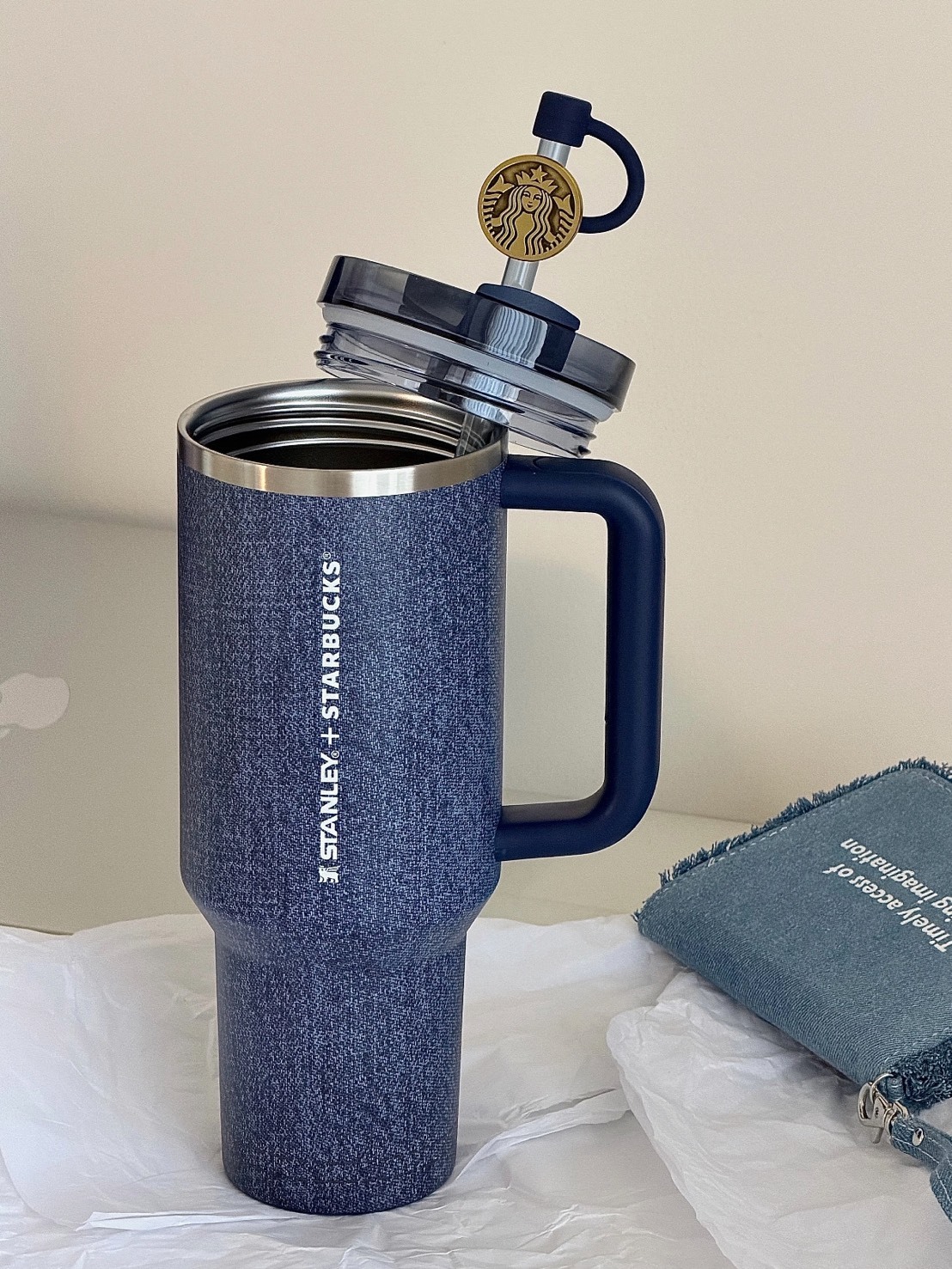 2026春季新款 STARBUCKS x STANLEY 星巴克 聯名 單寧牛仔風 吸管 冰壩杯 1183ml