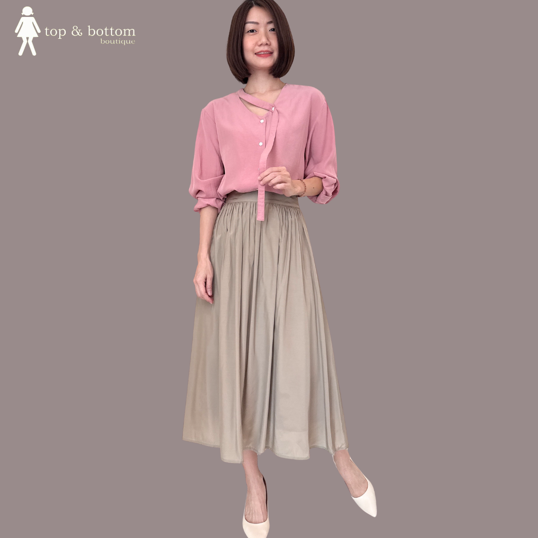 HIGH WAISTED SILK MIDI SKIRT