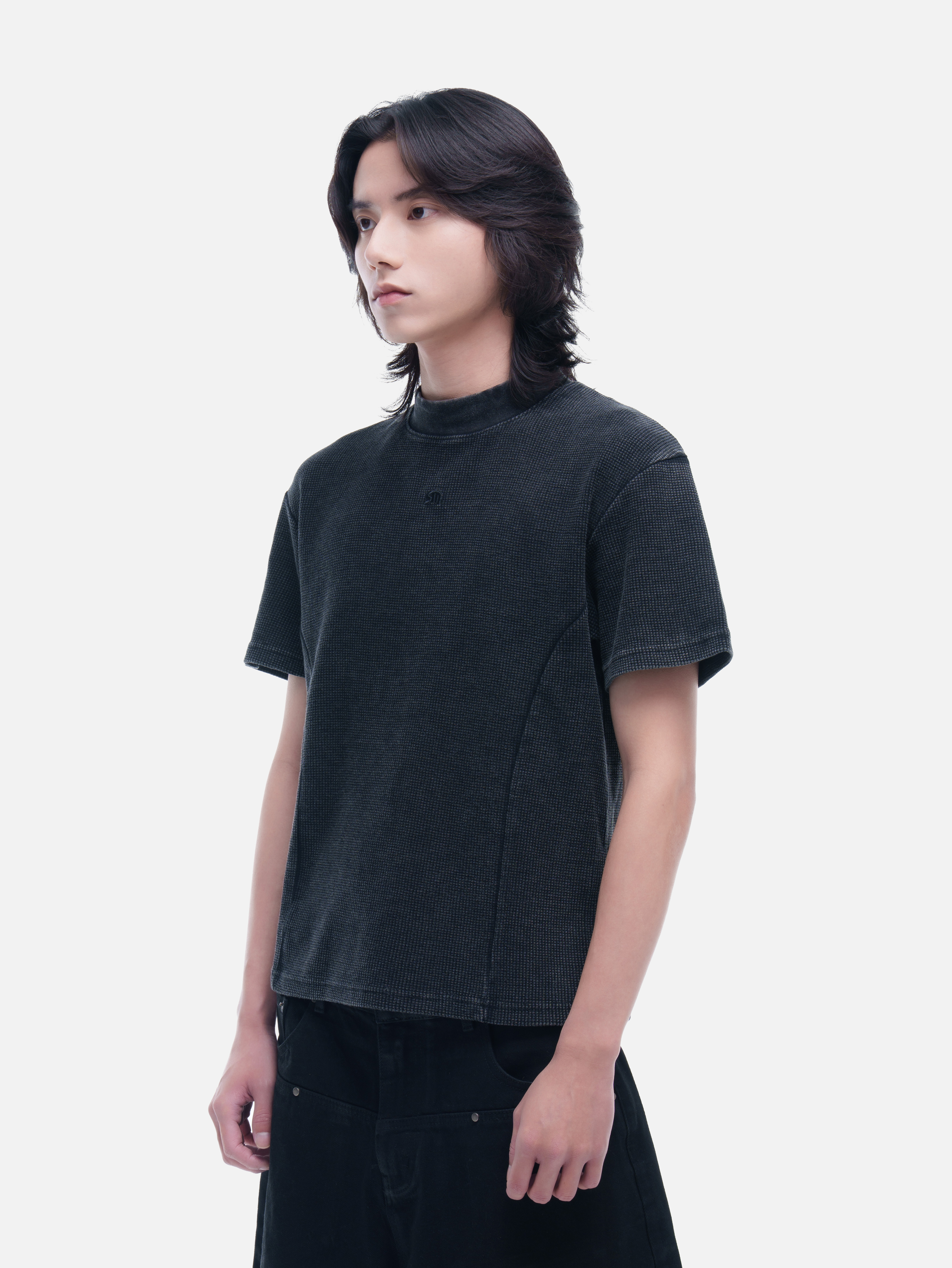 SIMON MADE TS-2601 阿波羅 華夫格 小高領 BOXY 短T