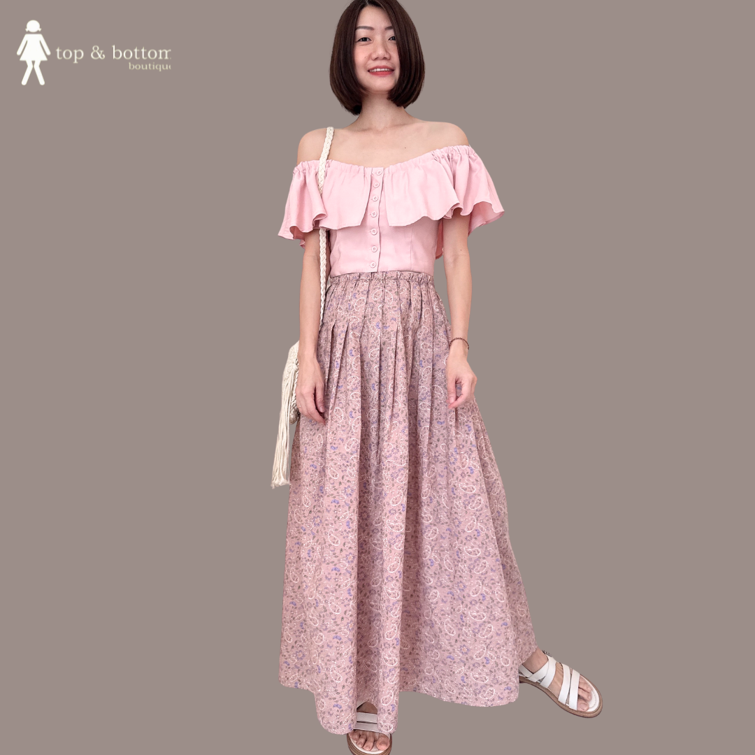 COTTON FLORAL PRINTED MIDI SKIRT