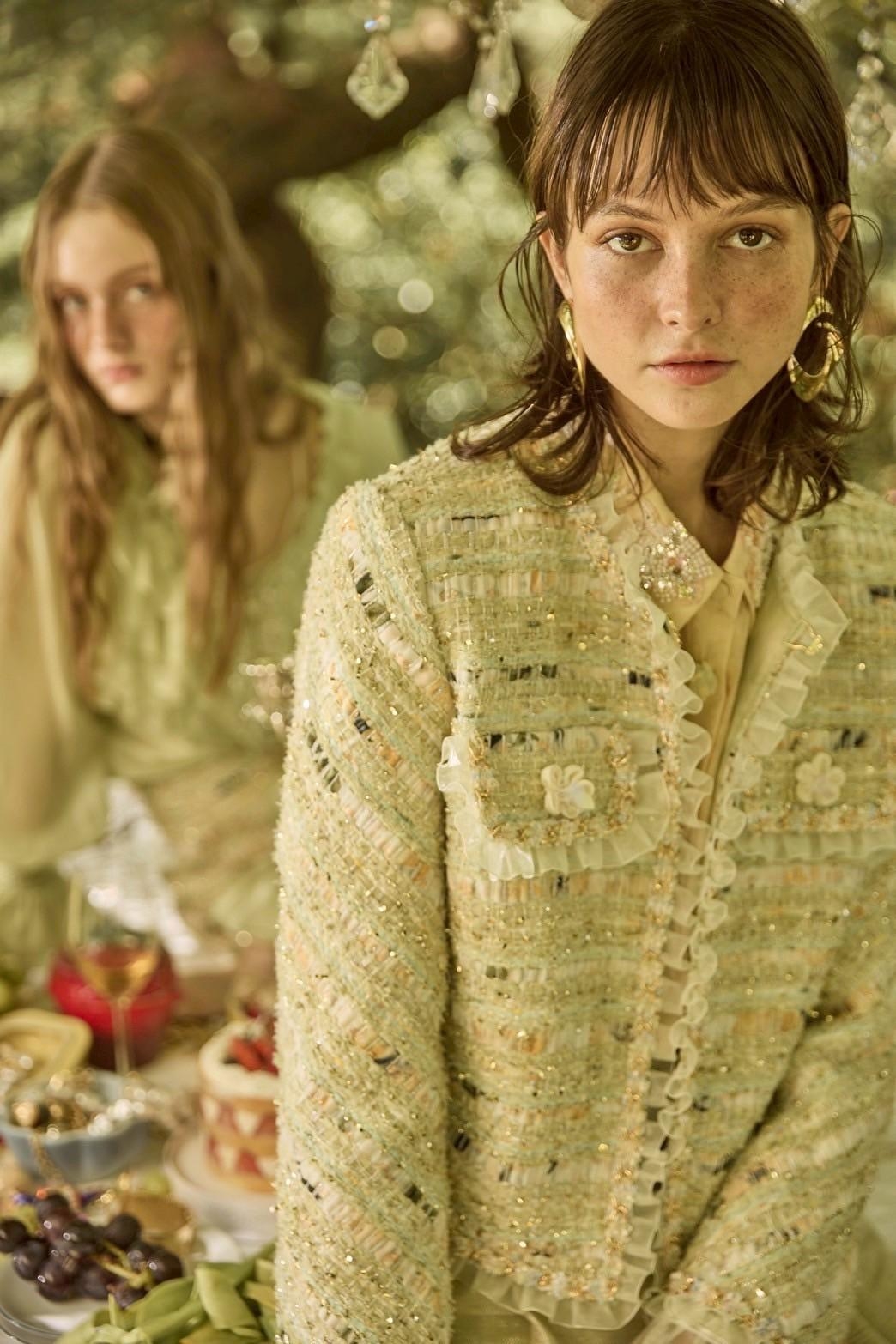 BF10011D1 香榭花語粗花呢荷葉紗邊外套