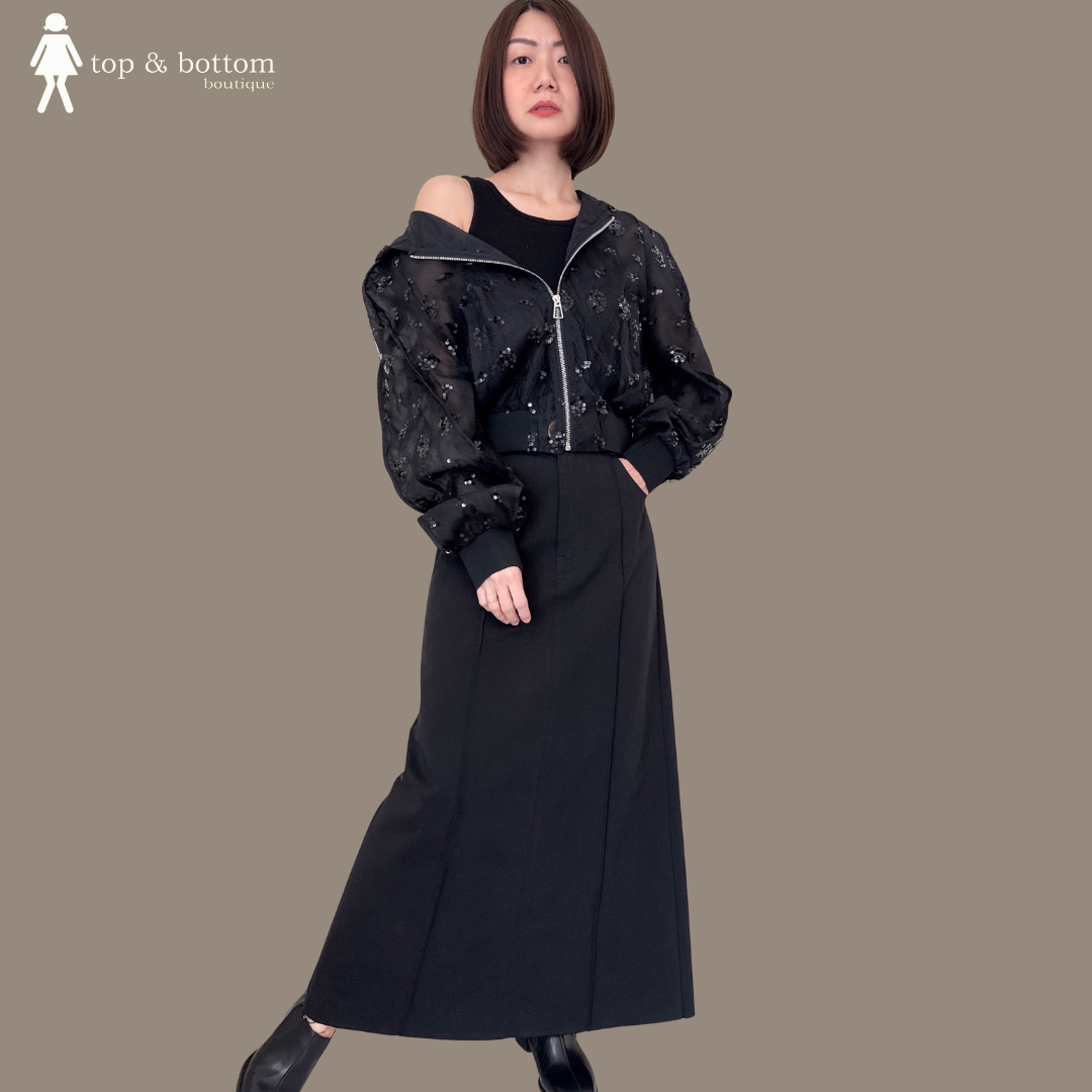 HIGH WAIST SLIT BACK LONG SKIRT