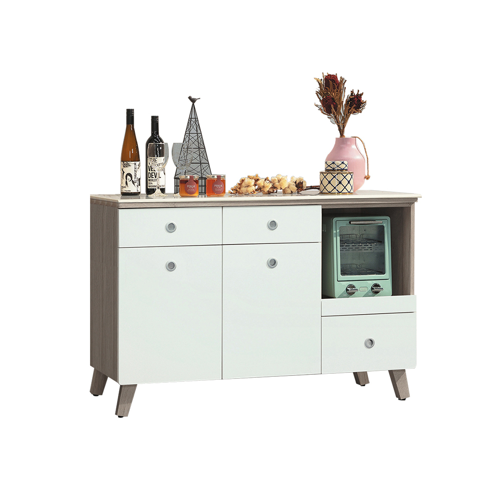 柏蒂家居-杰德4尺二門三抽拉盤式石面餐櫃/電器收納櫃/碗盤櫃/置物矮櫃