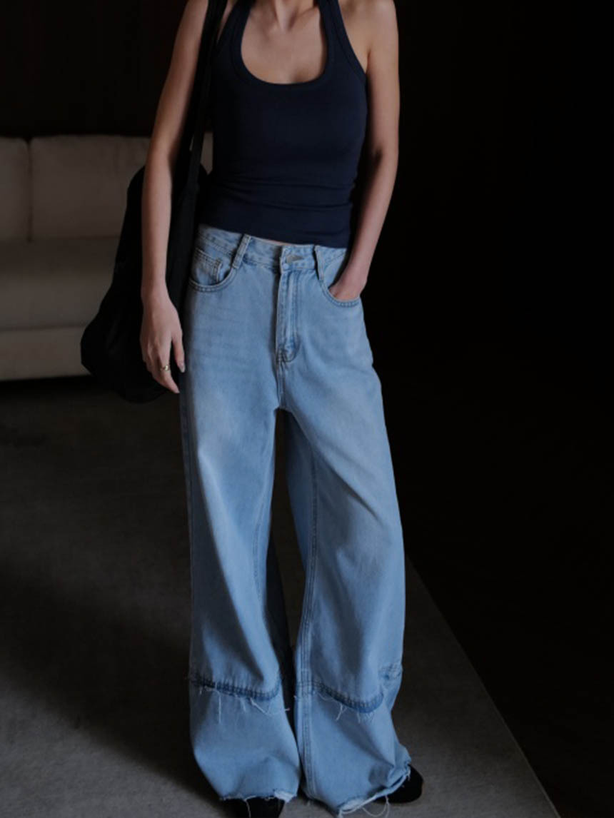 褲管拼接闊腿牛仔褲*2色