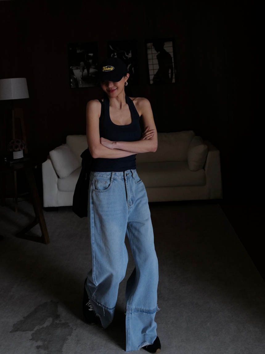 褲管拼接闊腿牛仔褲*2色