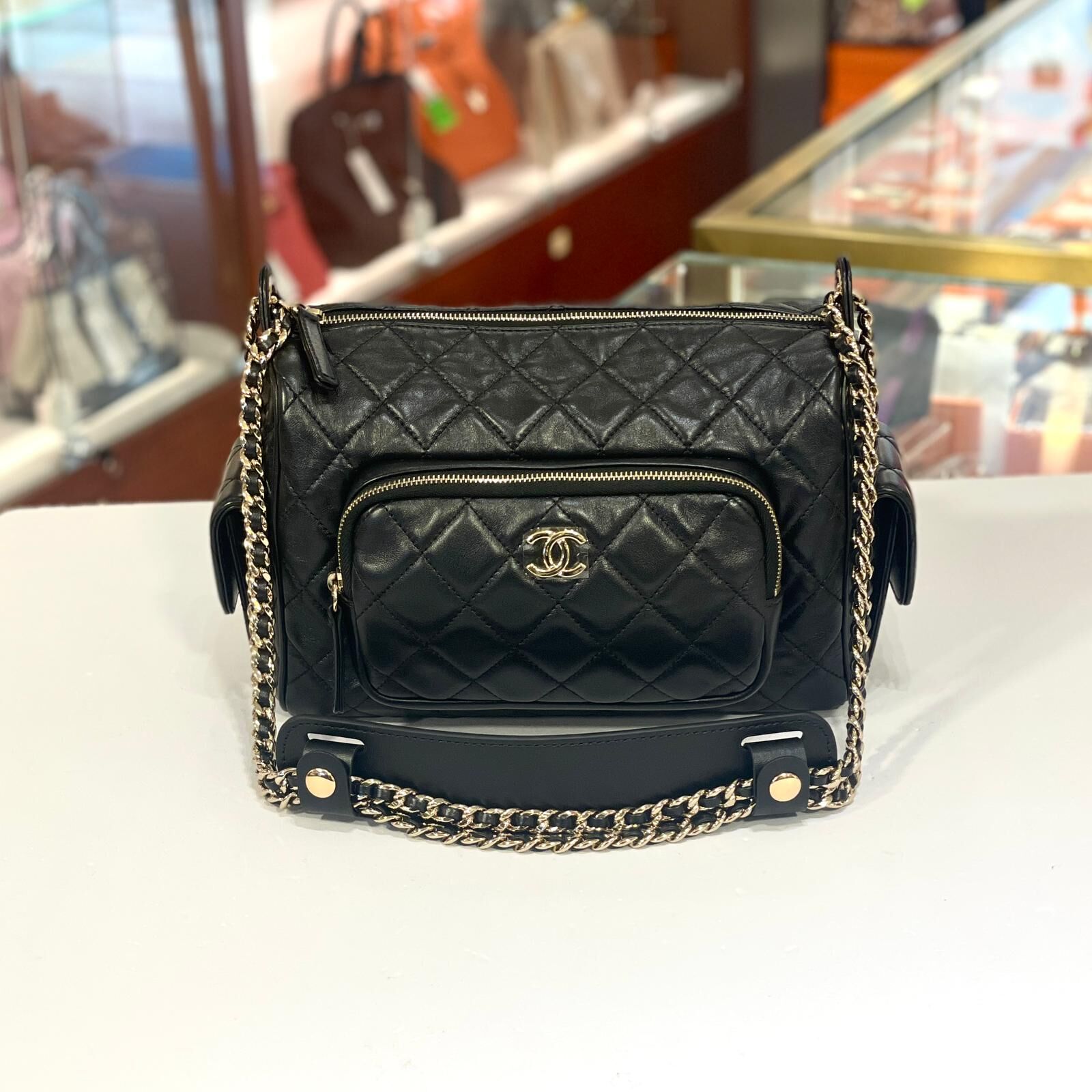全新CHANEL保齡球袋 AS5156 黑色羊皮菱格紋,晶片款 #相機包#兩年免費保養 #BRAND NEW #香榭站正品
