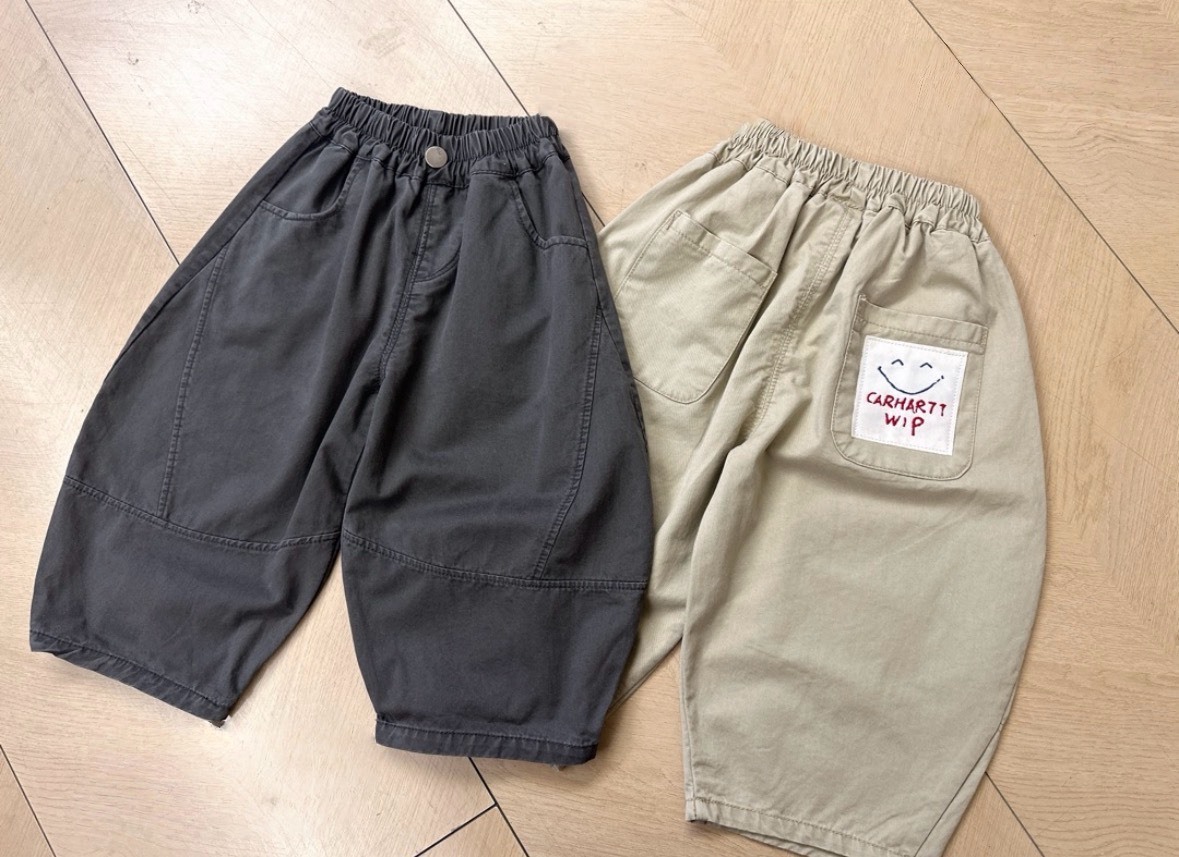 微笑後小標寬鬆長褲