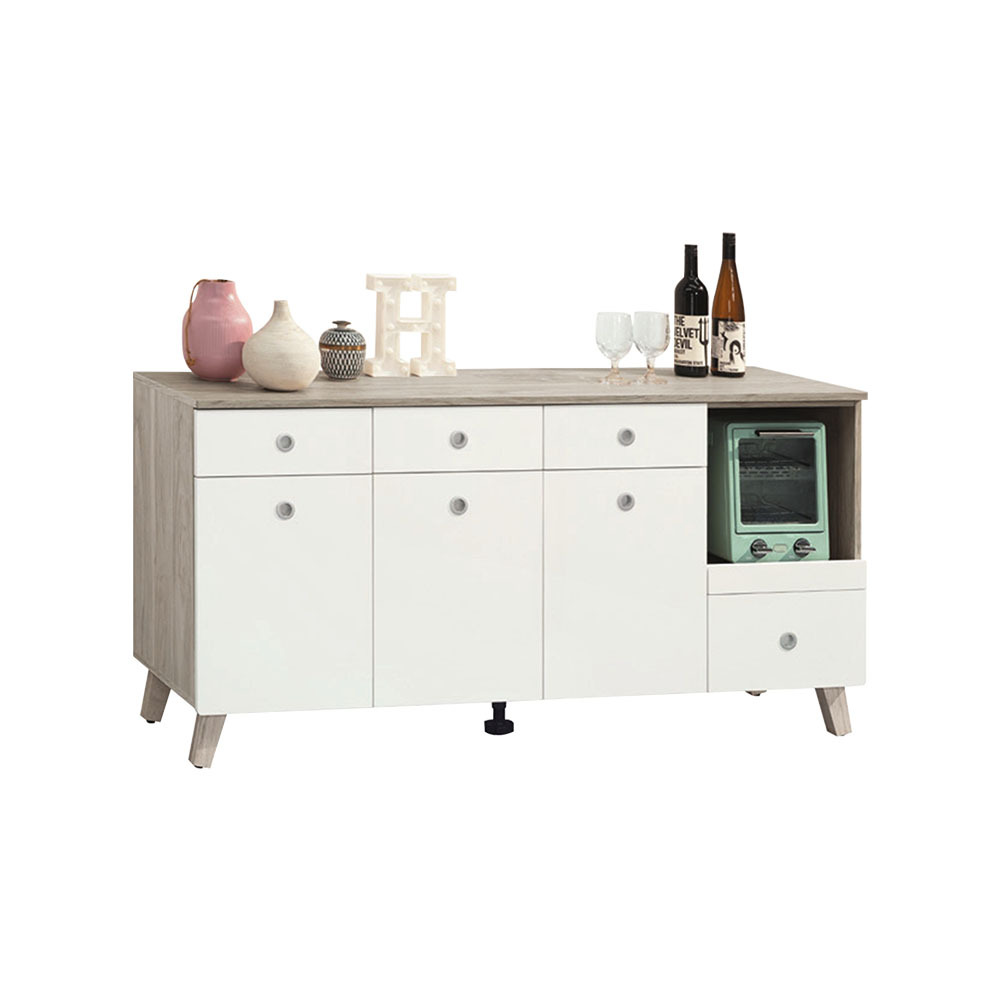 柏蒂家居-杰德5.3尺三門四抽拉盤式餐櫃/電器收納櫃/碗盤櫃/置物矮櫃