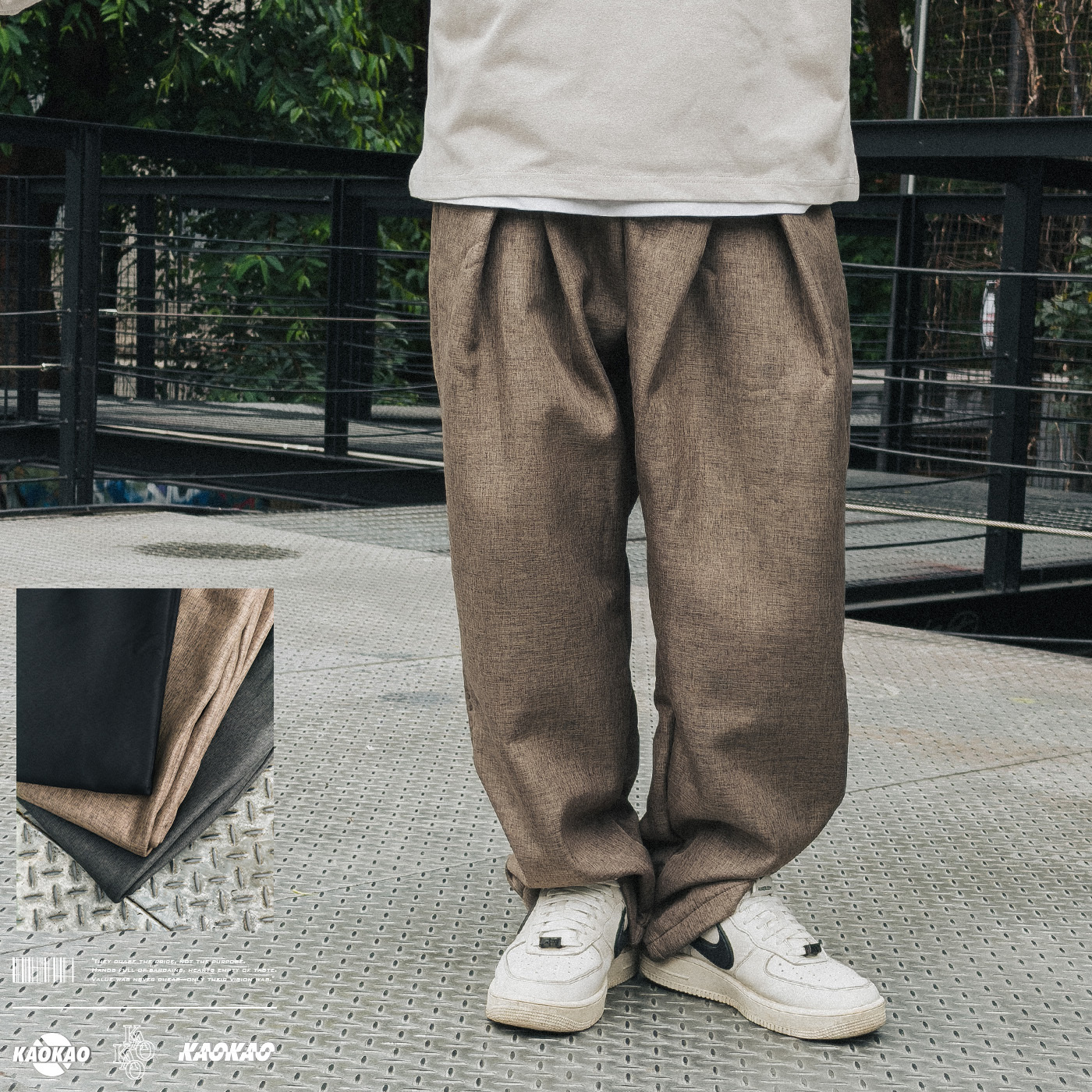 NATURE 復古 交叉打褶 垂感 寬鬆 休閒西裝褲【RMK2471 】