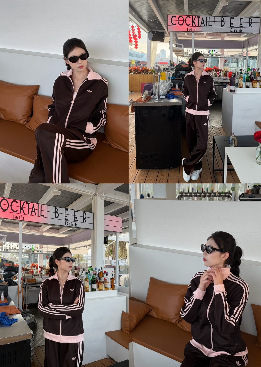 Adidas 草莓巧克力立領外套 粉棕色